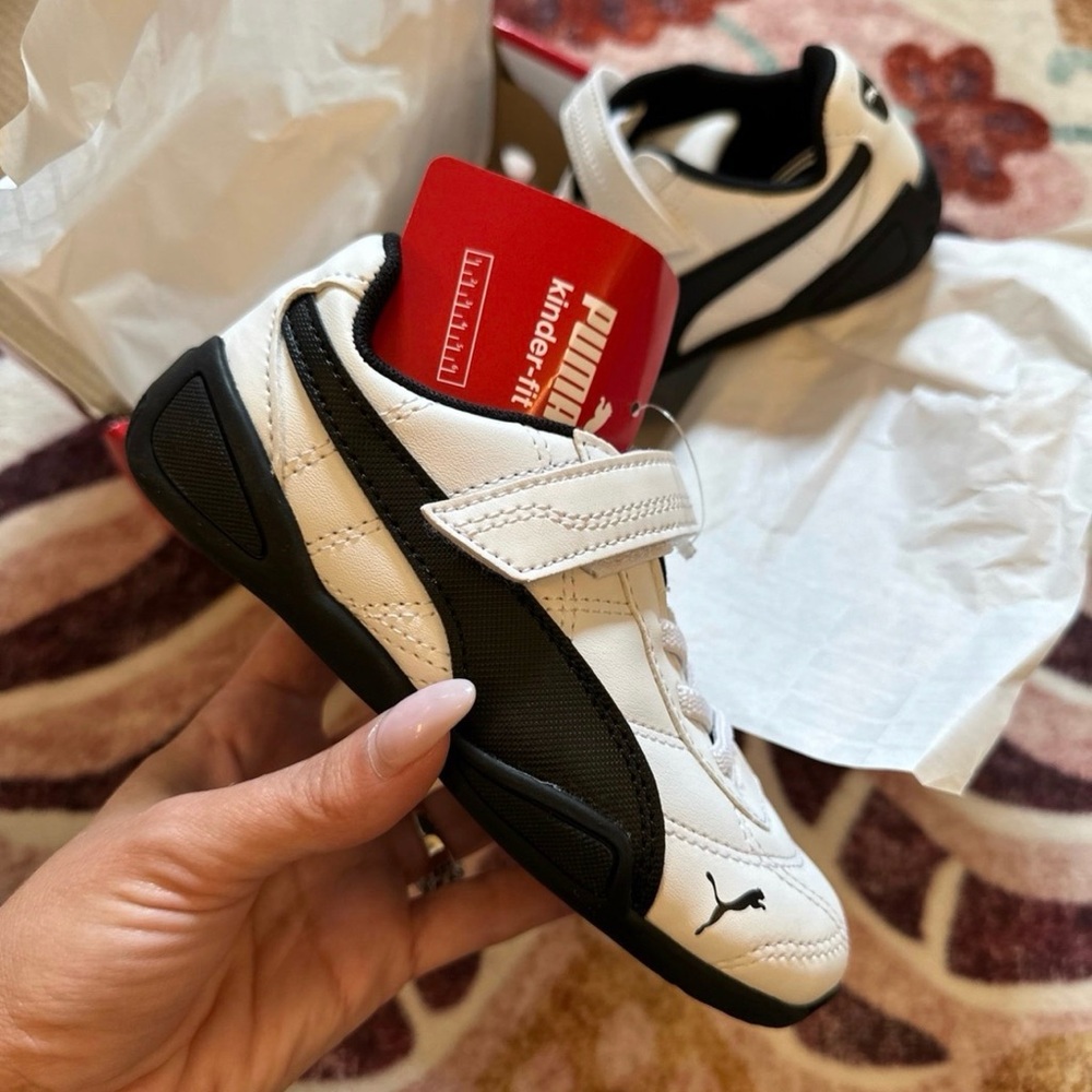 Puma Kids Black and White Velcro Sneakers